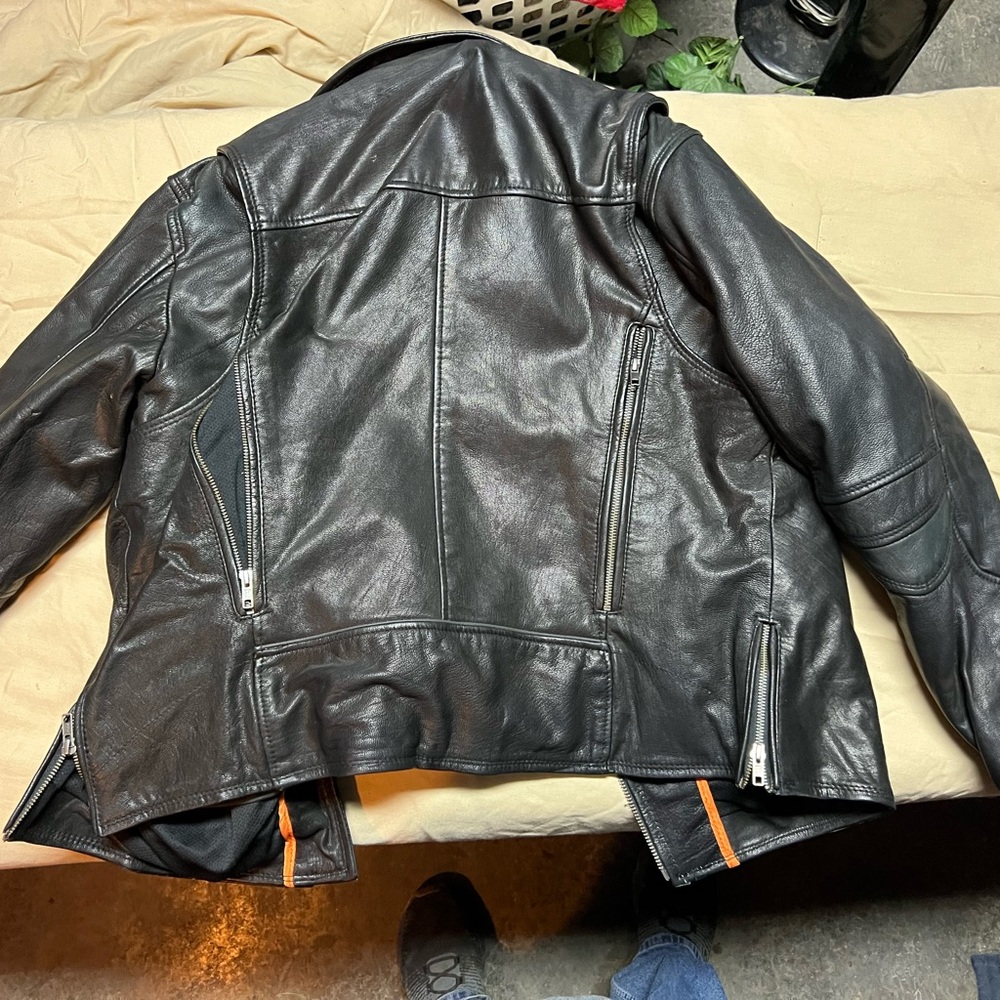 Source Unknown Dark Leather Jacket With Vibrant L… - image 6